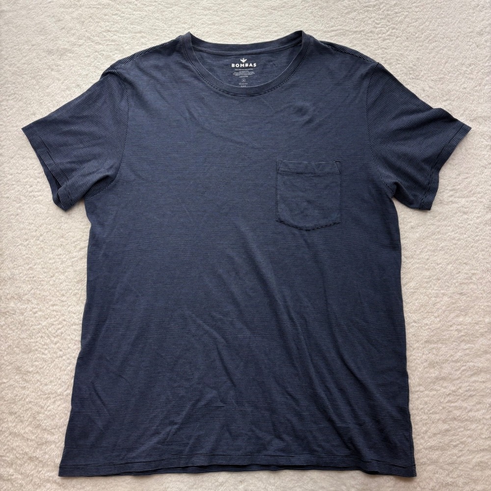 Bombas Mens Navy Blue Striped Pima Cotton Short Sleeve Pocket T-Shirt Size M